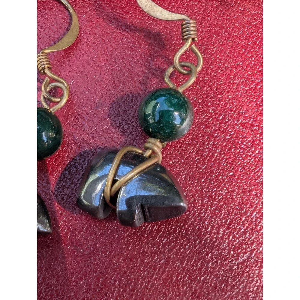 Vintage Hematite Bear Earrings; Southwestern Dangle Earrings
